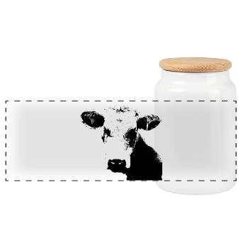 Cow Black Cow Cows Cattle Cow Head Gift - Panoramic Cookie Jar with Wooden Lid - white - Front