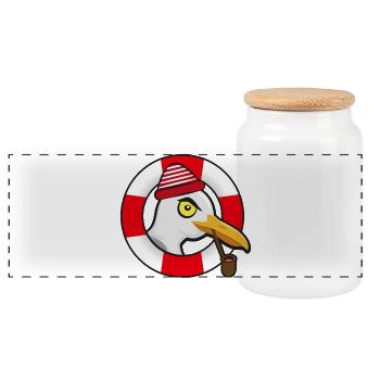 Mouette cool avec chapeau de chapeau et bouée de sauvetage - Boîte à biscuits avec couvercle en bois - blanc - Devant