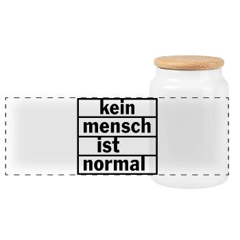 Kein Mensch ist normal - Panorama Keksdose mit Holzdeckel - Weiß - Vorne