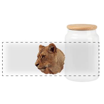 weihnachtsgeschenke raubkatzen, Löwin, Raubkatze - Panorama Keksdose mit Holzdeckel - Weiß - Vorne