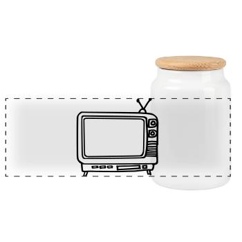 TV - Panoramic Cookie Jar with Wooden Lid - white - Front
