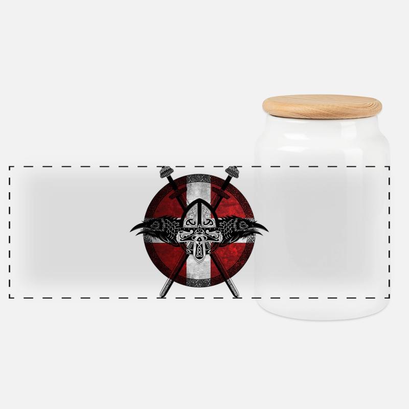 Viking Viking Danemark drapeau Raven Design - Boîte à biscuits avec couvercle en bois - blanc