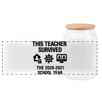 Dieser Lehrer überlebte das Schuljahr 2020 2021 - Panorama Keksdose mit Holzdeckel - Weiß - Vorne