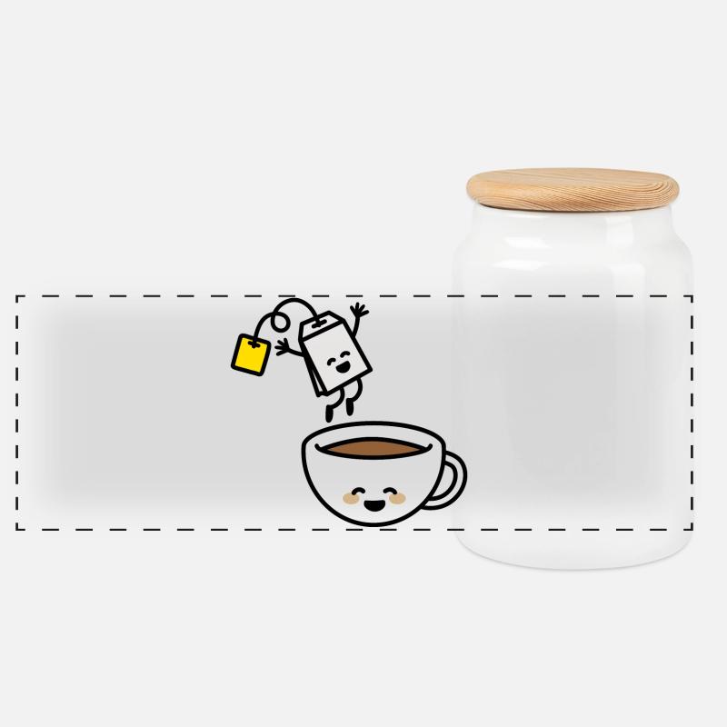 Lustige Teebeutel Teetasse glücklich Tee-Liebhaber Tee-Trinker - Panorama Keksdose mit Holzdeckel - Weiß
