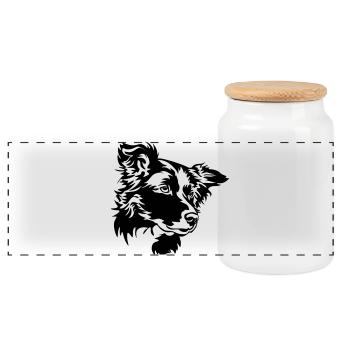 Border Collie Kopf - Boîte à biscuits avec couvercle en bois - blanc - Devant