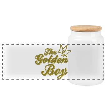 GOLDEN BOY - Panoramic Cookie Jar with Wooden Lid - white - Front