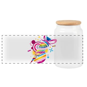 colorful patterned school bag for enrolment - Panoramic Cookie Jar with Wooden Lid - white - Front