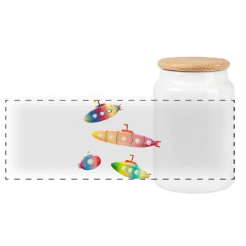 four enchanting colorful submarines with portholes - Panoramic Cookie Jar with Wooden Lid - white - Front