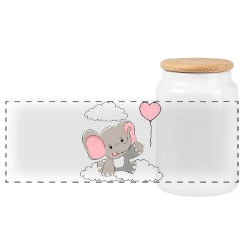Éléphant Bébé Ballon Nuages Ciel Volant - Boîte à biscuits avec couvercle en bois - blanc - Devant