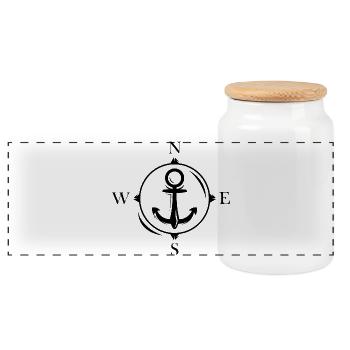 Compass Anchor North Symbol Logo Vector Graphic - Panoramic Cookie Jar with Wooden Lid - white - Front
