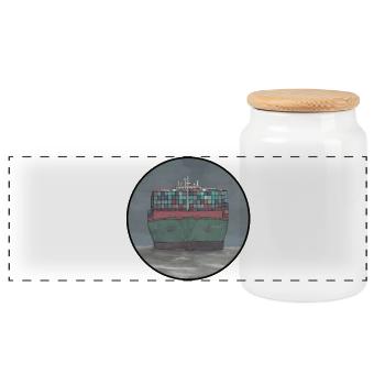 container ship - Panoramic Cookie Jar with Wooden Lid - white - Front