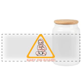 Panneau d’avertissement bébé à bord avec illustration de bébé - Boîte à biscuits avec couvercle en bois - blanc - Devant
