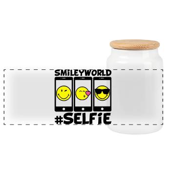Smileys und Selfies - Panorama Keksdose mit Holzdeckel - Weiß - Vorne