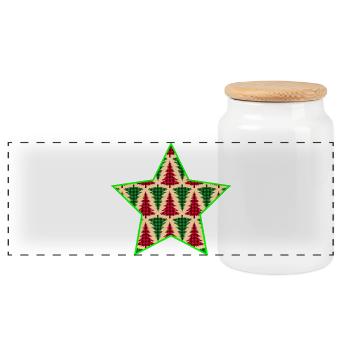 Plaid Tree Star with Neon Outline - Panoramic Cookie Jar with Wooden Lid - white - Front
