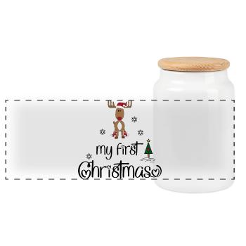 My First Christmas - Panorama Keksdose mit Holzdeckel - Weiß - Vorne