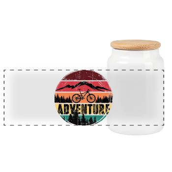Retro Mountain Bike Adventure - Panoramic Cookie Jar with Wooden Lid - white - Front