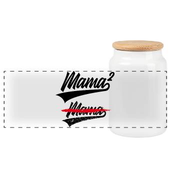 MAMA HOCH 2 KINDER - Panorama Keksdose mit Holzdeckel - Weiß - Vorne