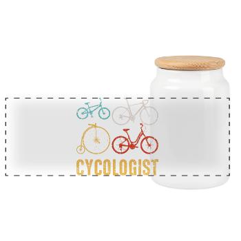 Cyclologist Bicycle Montage - Panoramic Cookie Jar with Wooden Lid - white - Front