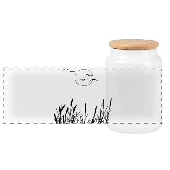 Love of nature - birds, sun, reeds - Panoramic Cookie Jar with Wooden Lid - white - Front
