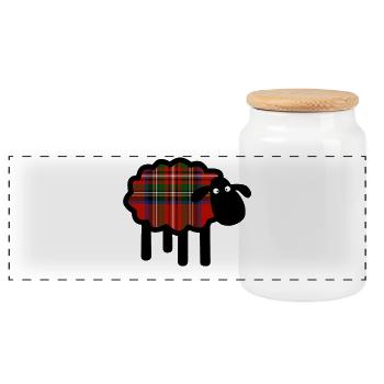 Mignonne mouton tartan - Boîte à biscuits avec couvercle en bois - blanc - Devant