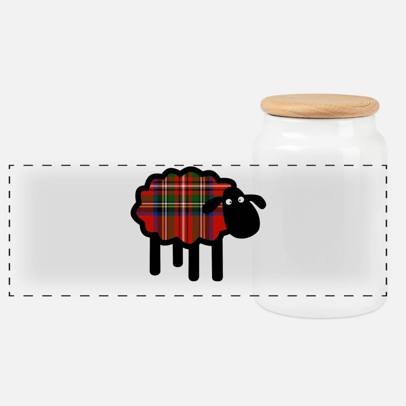 Niedliche Tartan-Schafe - Panorama Keksdose mit Holzdeckel - Weiß