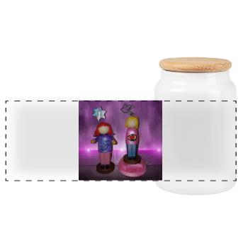 Glitzernde Fantasiefiguren Duo - Panorama Keksdose mit Holzdeckel - Weiß - Vorne