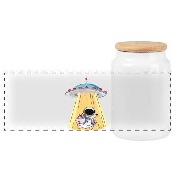 OVNI extraterrestre avec motif licorne et astronaute - Boîte à biscuits avec couvercle en bois - blanc - Devant