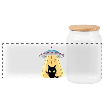 Chat OVNI avec vision laser - Boîte à biscuits avec couvercle en bois - blanc - Devant