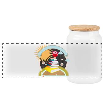 little bookworm with thirst for knowledge reads a book - Panoramic Cookie Jar with Wooden Lid - white - Front