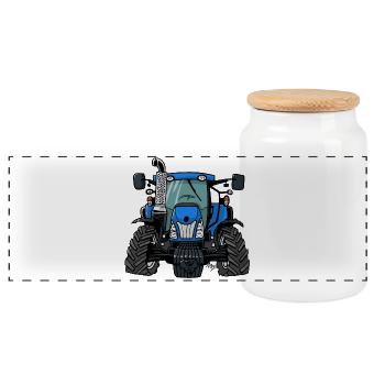 0646 BlueTractor - Panorama Keksdose mit Holzdeckel - Weiß - Vorne