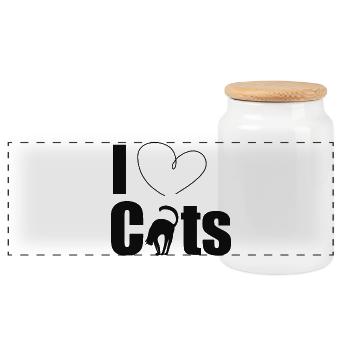 I love cats - Panoramic Cookie Jar with Wooden Lid - white - Front
