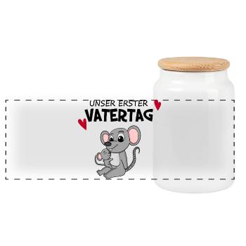 Vatertag Geschenk - Unser erster Vatertag - Panorama Keksdose mit Holzdeckel - Weiß - Vorne
