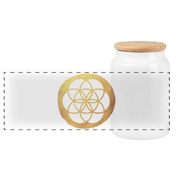 Gold Flower of Life Circle Yoga Meditation Luxury - Panoramic Cookie Jar with Wooden Lid - white - Front