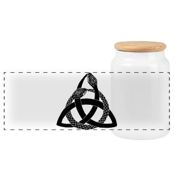 Schwarze Schlangen und keltisches Symbol - Panorama Keksdose mit Holzdeckel - Weiß - Vorne