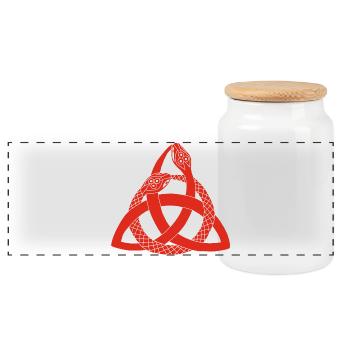 Rote Schlangen und keltisches Symbol - Panorama Keksdose mit Holzdeckel - Weiß - Vorne