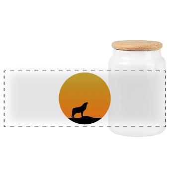 Wolf Sunrise - Panorama Keksdose mit Holzdeckel - Weiß - Vorne