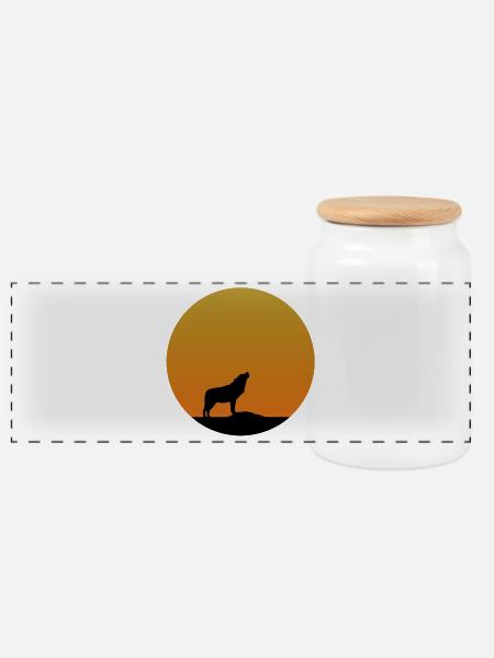 Wolf Sunrise - Panorama Keksdose mit Holzdeckel - Weiß