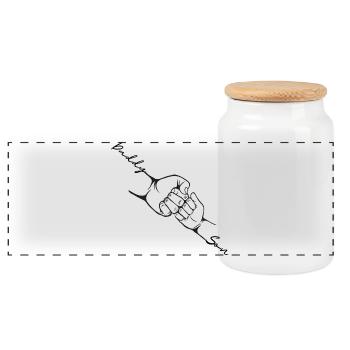 Dad Child Fist pump Cute new born gifts - Panoramic Cookie Jar with Wooden Lid - white - Front