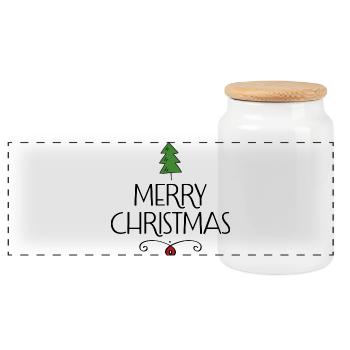 Merry Christmas - Panoramic Cookie Jar with Wooden Lid - white - Front