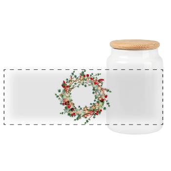 filigree Christmas larch wreath as a frame - Panoramic Cookie Jar with Wooden Lid - white - Front