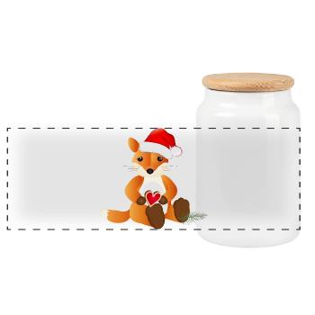 zuckersüßer kleiner Fuchs mit Herz für Weihnachten - Panorama Keksdose mit Holzdeckel - Weiß - Vorne