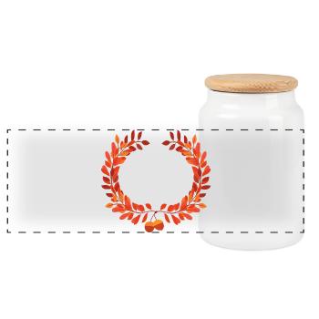 Autumn leaves wreath with acorns - Panoramic Cookie Jar with Wooden Lid - white - Front