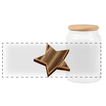 Star in dark wood look with grain - Panoramic Cookie Jar with Wooden Lid - white - Front