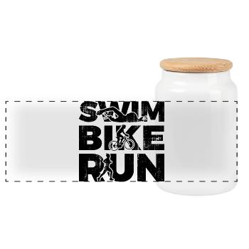 Schwimmen Radfahren Laufen - Panorama Keksdose mit Holzdeckel - Weiß - Vorne