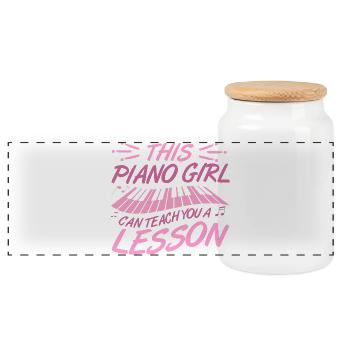 Piano Mädchen - Panorama Keksdose mit Holzdeckel - Weiß - Vorne