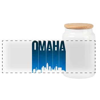 Omaha Skyline Blue Gradient - Panoramic Cookie Jar with Wooden Lid - white - Front