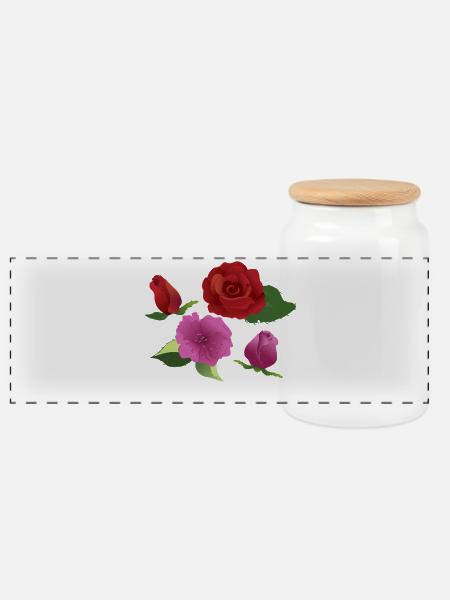 Bouquet of roses play of colours - Panoramic Cookie Jar with Wooden Lid - white