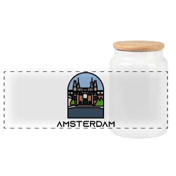 Amsterdam - Panoramic Cookie Jar with Wooden Lid - white - Front