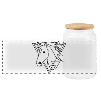 Cheval en forme géométrique - Conception d’art au trait - Boîte à biscuits avec couvercle en bois - blanc - Devant