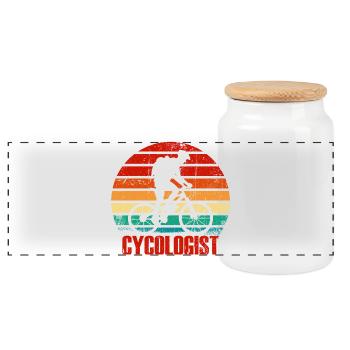 Retro Cyclist Sunset - Panorama Keksdose mit Holzdeckel - Weiß - Vorne